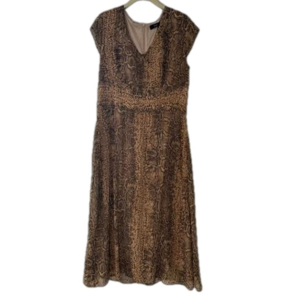 S. Oliver‎ Dress Snake Print V-Neck Midi Cap Sleeve Sheer Lined